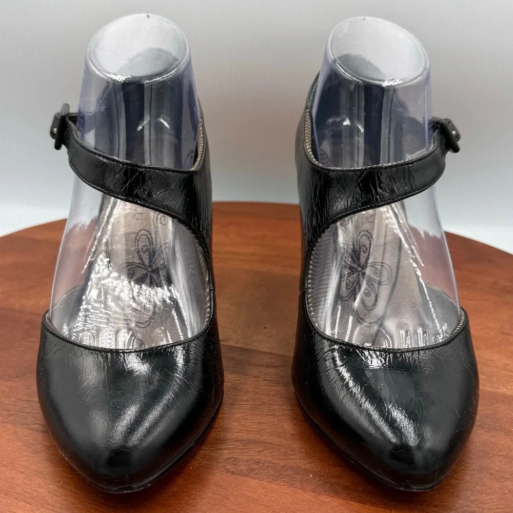 Bobbi Blu Gail Black Leather Mary Jane Pumps Round Toe Block Heel‎ Womens 7.5 M